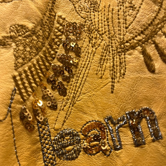 Desigual Spain Faux Tan Leather Jacket/ convertible vest in tan; great lining - Picture 12 of 16
